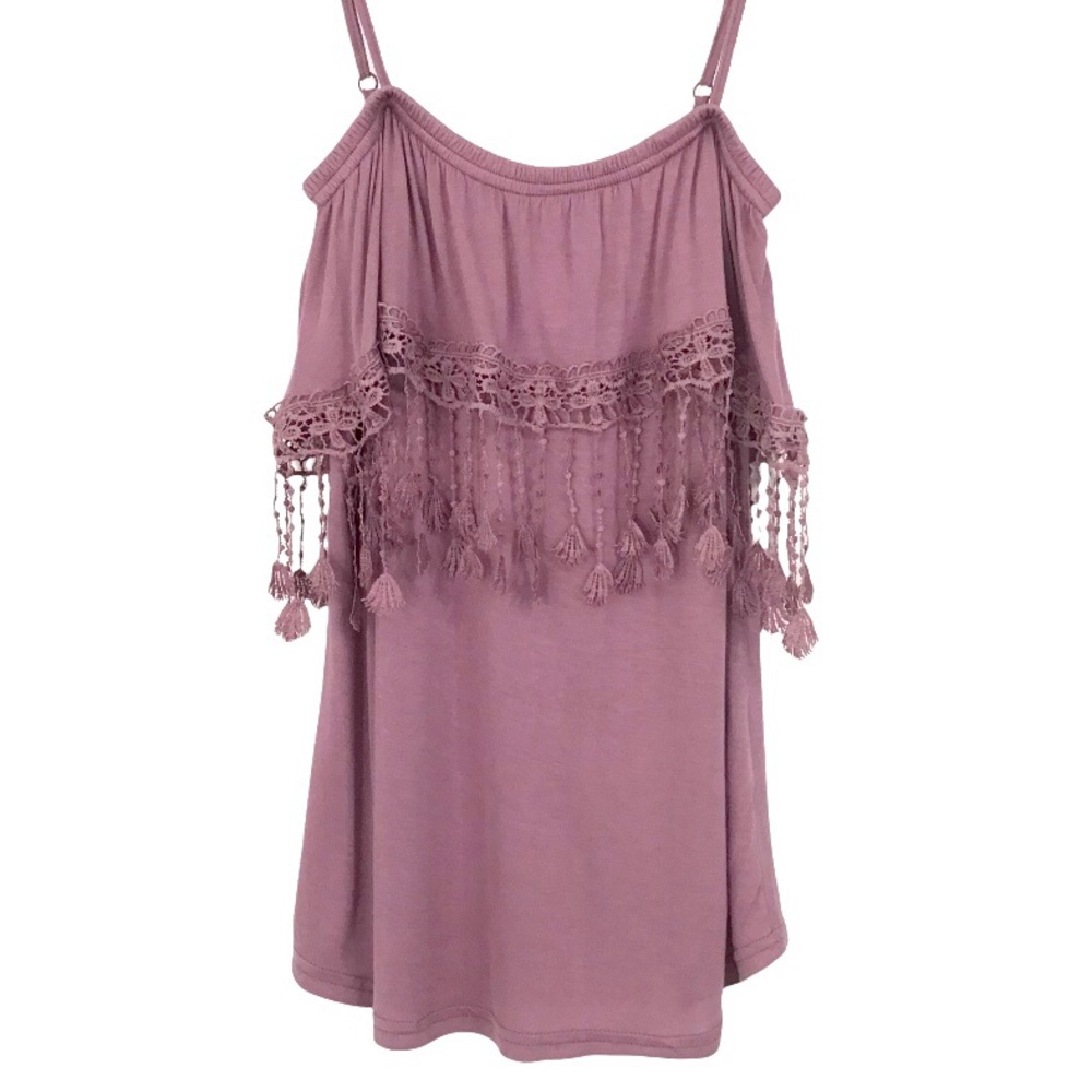 BB Jeans Tassel Trimmed Ruffle Tank Top Size L Adjustable Straps Boho Style NEW
